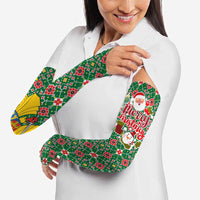 Romania Christmas Arm Sleeves with Green and Red Pattern Golden Eagle and Santa Motif - Wonder Print Shop