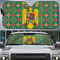 Romania Christmas Auto Sun Shade with Green and Red Pattern Golden Eagle and Santa Motif - Wonder Print Shop