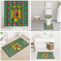 Romania Christmas Bathroom Set with Green and Red Pattern Golden Eagle and Santa Motif - Wonder Print Shop