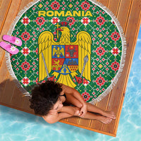 Romania Christmas Beach Blanket with Green and Red Pattern Golden Eagle and Santa Motif - Wonder Print Shop