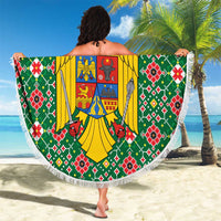 Romania Christmas Beach Blanket with Green and Red Pattern Golden Eagle and Santa Motif - Wonder Print Shop
