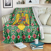 Romania Christmas Blanket with Green and Red Pattern Golden Eagle and Santa Motif - Wonder Print Shop