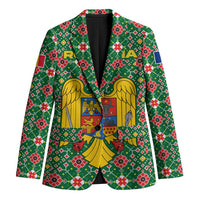 Romania Christmas Blazer with Green and Red Pattern Golden Eagle and Santa Motif - Wonder Print Shop
