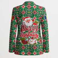 Romania Christmas Blazer with Green and Red Pattern Golden Eagle and Santa Motif - Wonder Print Shop