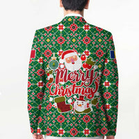 Romania Christmas Blazer with Green and Red Pattern Golden Eagle and Santa Motif - Wonder Print Shop