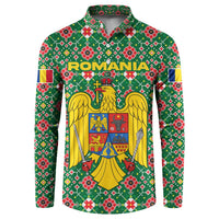 Romania Christmas Button Sweatshirt with Green and Red Pattern Golden Eagle and Santa Motif - Wonder Print Shop