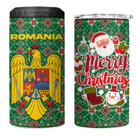 Romania Christmas 4 in 1 Can Cooler Tumbler with Green and Red Pattern Golden Eagle and Santa Motif - Wonder Print Shop