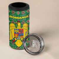 Romania Christmas 4 in 1 Can Cooler Tumbler with Green and Red Pattern Golden Eagle and Santa Motif - Wonder Print Shop