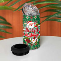 Romania Christmas 4 in 1 Can Cooler Tumbler with Green and Red Pattern Golden Eagle and Santa Motif - Wonder Print Shop