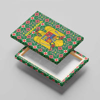 Romania Christmas Canvas Wall Art with Green and Red Pattern Golden Eagle and Santa Motif - Wonder Print Shop