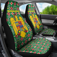 Romania Christmas Car Seat Cover with Green and Red Pattern Golden Eagle and Santa Motif - Wonder Print Shop