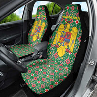 Romania Christmas Car Seat Cover with Green and Red Pattern Golden Eagle and Santa Motif - Wonder Print Shop