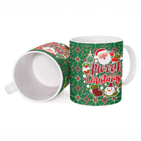 Romania Christmas Ceramic Mug with Green and Red Pattern Golden Eagle and Santa Motif - Wonder Print Shop