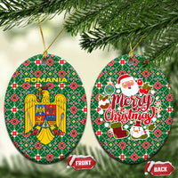 Romania Christmas Ceramic Ornament with Green and Red Pattern Golden Eagle and Santa Motif - Wonder Print Shop