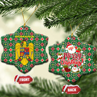 Romania Christmas Ceramic Ornament with Green and Red Pattern Golden Eagle and Santa Motif - Wonder Print Shop