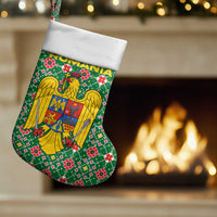 Romania Christmas Stocking with Green and Red Pattern Golden Eagle and Santa Motif - Wonder Print Shop