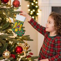 Romania Christmas Stocking with Green and Red Pattern Golden Eagle and Santa Motif - Wonder Print Shop