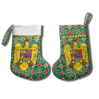 Romania Christmas Stocking with Green and Red Pattern Golden Eagle and Santa Motif - Wonder Print Shop