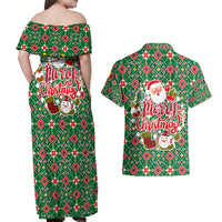 Romania Christmas Couples Matching Off Shoulder Maxi Dress and Hawaiian Shirt with Green and Red Pattern Golden Eagle and Santa Motif - Wonder Print Shop