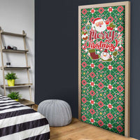 Romania Christmas Door Cover with Green and Red Pattern Golden Eagle and Santa Motif - Wonder Print Shop