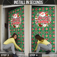 Romania Christmas Door Cover with Green and Red Pattern Golden Eagle and Santa Motif - Wonder Print Shop