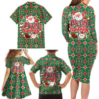 Romania Christmas Family Matching Long Sleeve Bodycon Dress and Hawaiian Shirt with Green and Red Pattern Golden Eagle and Santa Motif - Wonder Print Shop