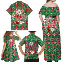 Romania Christmas Family Matching Off Shoulder Maxi Dress and Hawaiian Shirt with Green and Red Pattern Golden Eagle and Santa Motif - Wonder Print Shop