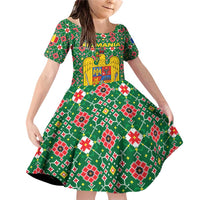Romania Christmas Family Matching Off Shoulder Short Dress and Hawaiian Shirt with Green and Red Pattern Golden Eagle and Santa Motif - Wonder Print Shop