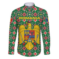 Romania Christmas Family Matching Off Shoulder Short Dress and Hawaiian Shirt with Green and Red Pattern Golden Eagle and Santa Motif - Wonder Print Shop