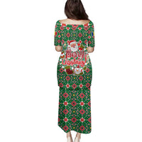 Romania Christmas Family Matching Puletasi and Hawaiian Shirt with Green and Red Pattern Golden Eagle and Santa Motif - Wonder Print Shop