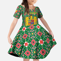 Romania Christmas Family Matching Summer Maxi Dress and Hawaiian Shirt with Green and Red Pattern Golden Eagle and Santa Motif - Wonder Print Shop
