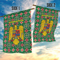 Romania Christmas Garden Flag with Green and Red Pattern Golden Eagle and Santa Motif - Wonder Print Shop
