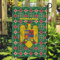Romania Christmas Garden Flag with Green and Red Pattern Golden Eagle and Santa Motif - Wonder Print Shop
