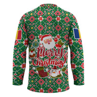 Romania Christmas Hockey Jersey with Green and Red Pattern Golden Eagle and Santa Motif - Wonder Print Shop