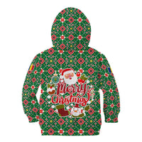 Romania Christmas Kid Hoodie with Green and Red Pattern Golden Eagle and Santa Motif - Wonder Print Shop