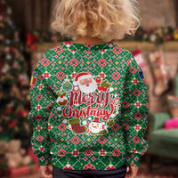 Romania Christmas Kid Ugly Christmas Sweater with Green and Red Pattern Golden Eagle and Santa Motif - Wonder Print Shop