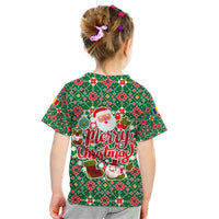 Romania Christmas Kid T Shirt with Green and Red Pattern Golden Eagle and Santa Motif - Wonder Print Shop