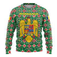 Romania Christmas Ugly Christmas Sweater with Green and Red Pattern Golden Eagle and Santa Motif - Wonder Print Shop