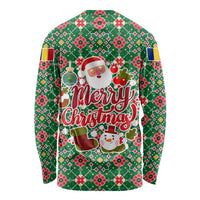 Romania Christmas Long Sleeve Shirt with Green and Red Pattern Golden Eagle and Santa Motif - Wonder Print Shop