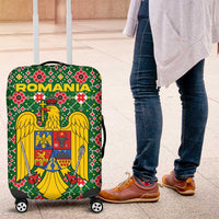 Romania Christmas Luggage Cover with Green and Red Pattern Golden Eagle and Santa Motif - Wonder Print Shop