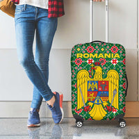 Romania Christmas Luggage Cover with Green and Red Pattern Golden Eagle and Santa Motif - Wonder Print Shop