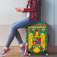 Romania Christmas Luggage Cover with Green and Red Pattern Golden Eagle and Santa Motif - Wonder Print Shop