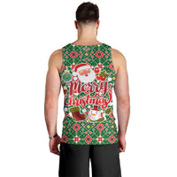 Romania Christmas Men Tank Top with Green and Red Pattern Golden Eagle and Santa Motif - Wonder Print Shop