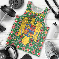 Romania Christmas Men Tank Top with Green and Red Pattern Golden Eagle and Santa Motif - Wonder Print Shop