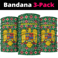 Romania Christmas Neck Gaiter with Green and Red Pattern Golden Eagle and Santa Motif - Wonder Print Shop