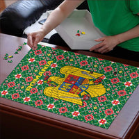 Romania Christmas Puzzle with Green and Red Pattern Golden Eagle and Santa Motif - Wonder Print Shop