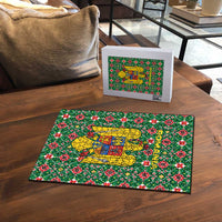 Romania Christmas Puzzle with Green and Red Pattern Golden Eagle and Santa Motif - Wonder Print Shop