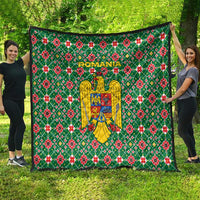 Romania Christmas Quilt with Green and Red Pattern Golden Eagle and Santa Motif - Wonder Print Shop