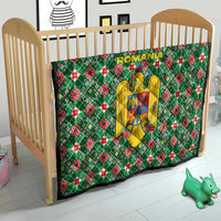 Romania Christmas Quilt with Green and Red Pattern Golden Eagle and Santa Motif - Wonder Print Shop