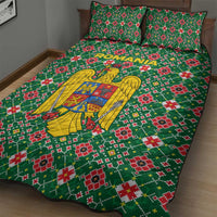Romania Christmas Quilt Bed Set with Green and Red Pattern Golden Eagle and Santa Motif - Wonder Print Shop